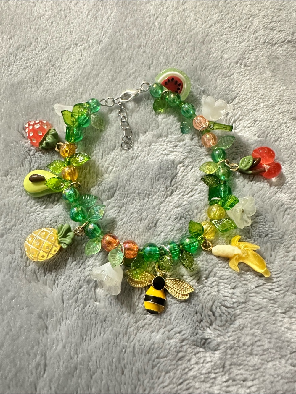 Fruit & Bee Charm Bracelet - Green Multi-Color